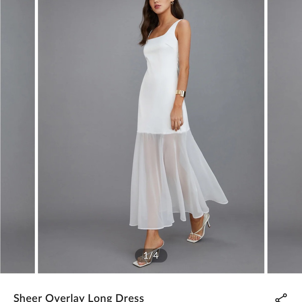 Commense White Maxi Dress with Sheer Overlay